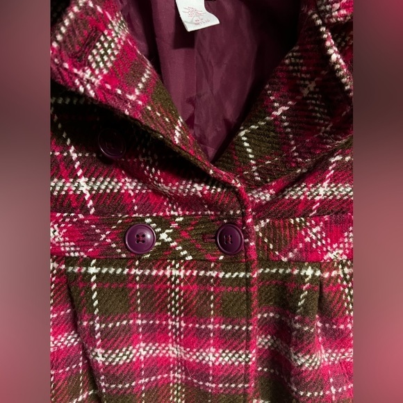 Circo Purple Pink and Miss Green Plaid button up Coat Size 5T - Picture 3 of 5